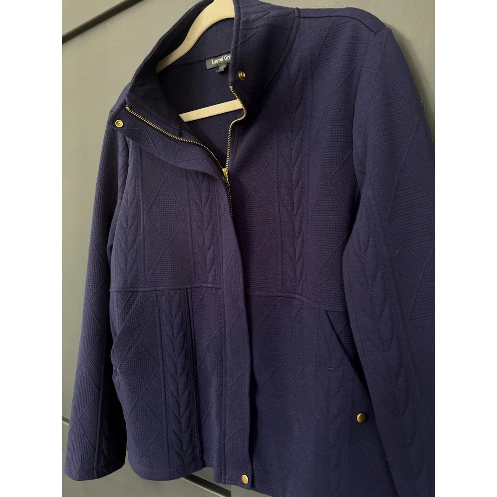 Laurel‎ Grey Textured Zip Jacket Navy Minimalist Quiet Luxury Career L
